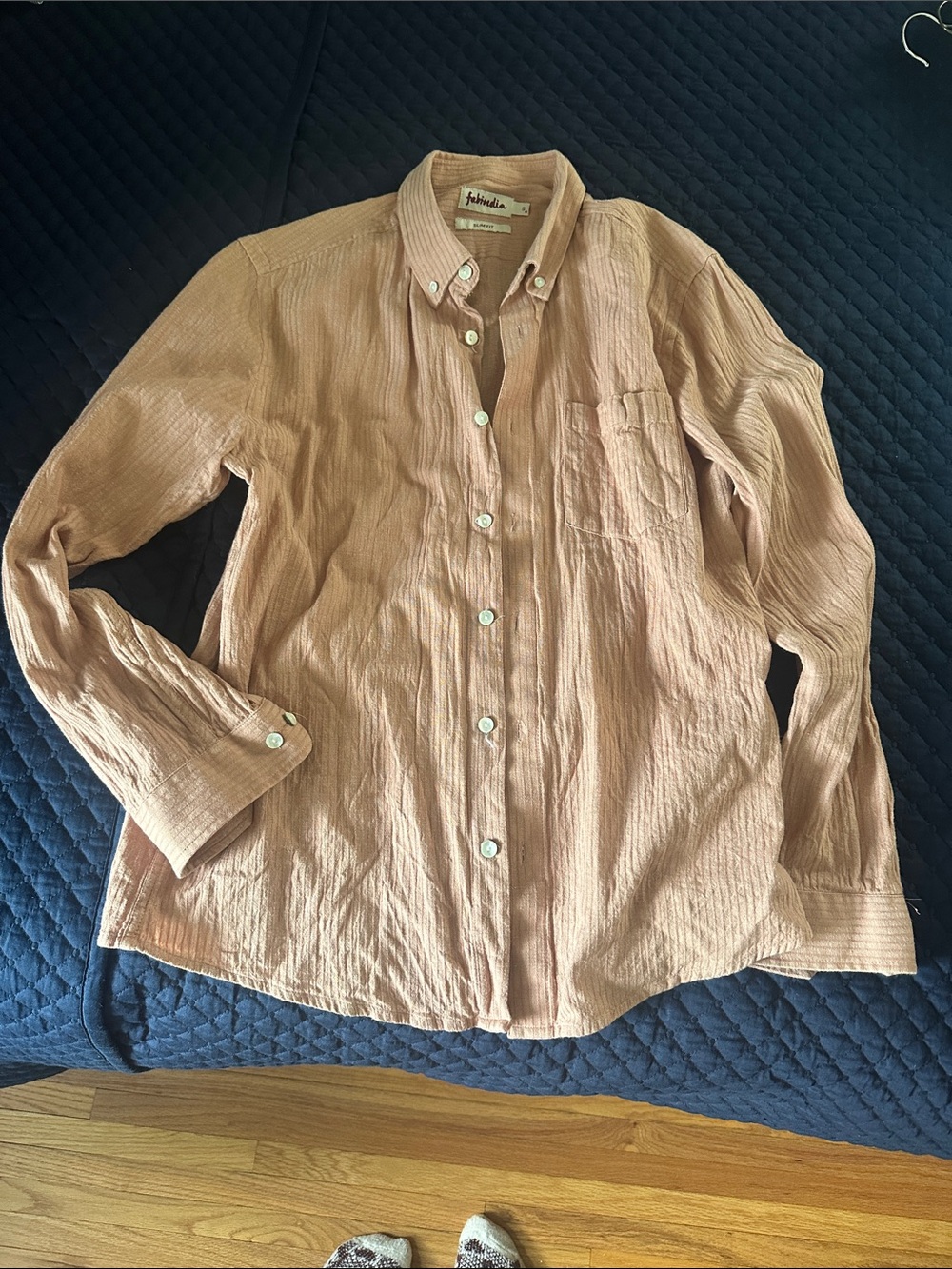 fabindia Men's Long-Sleeve Button-Down Shirt in Dusty Rose